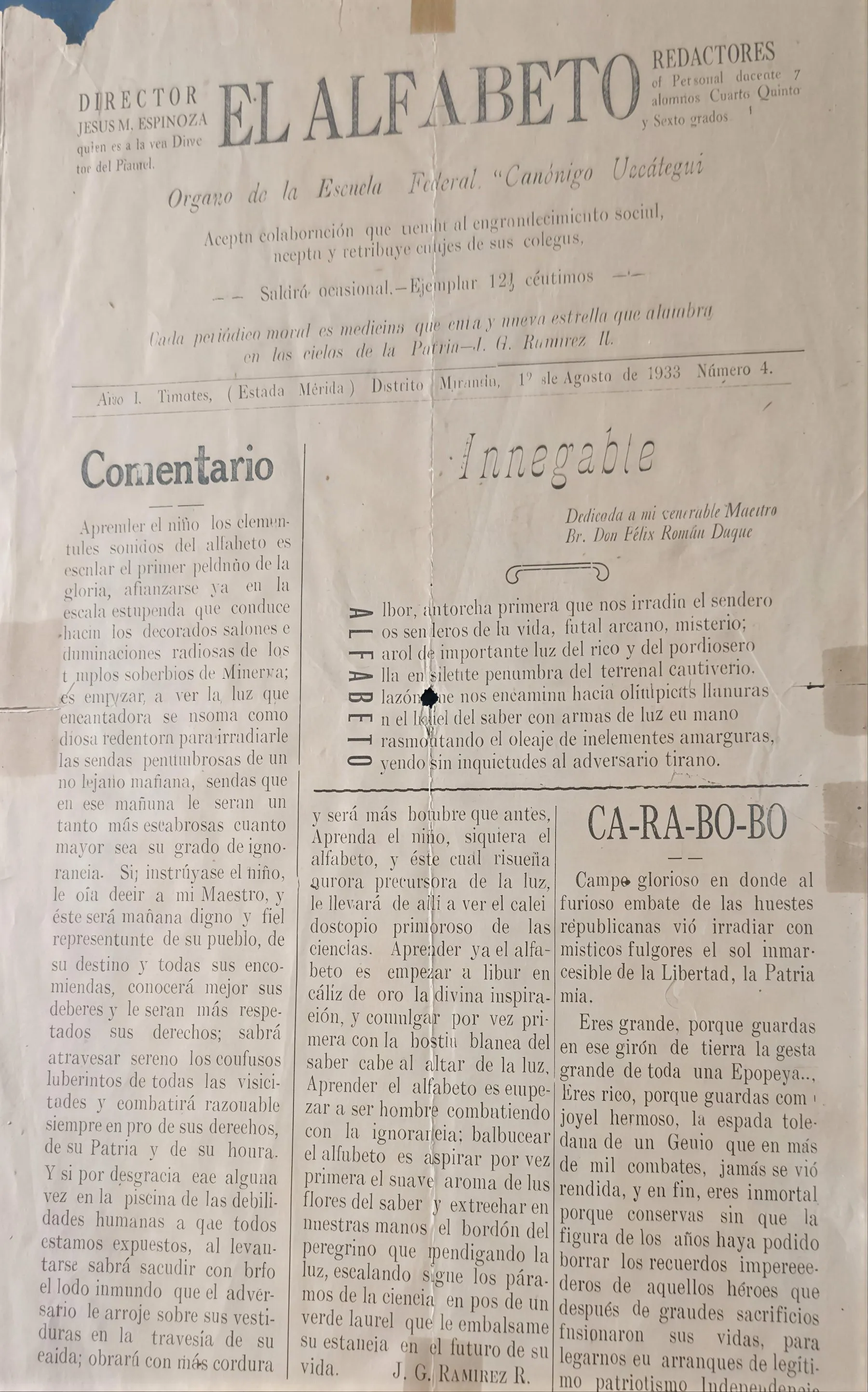 Primera página del número 4 de El Alfabeto.