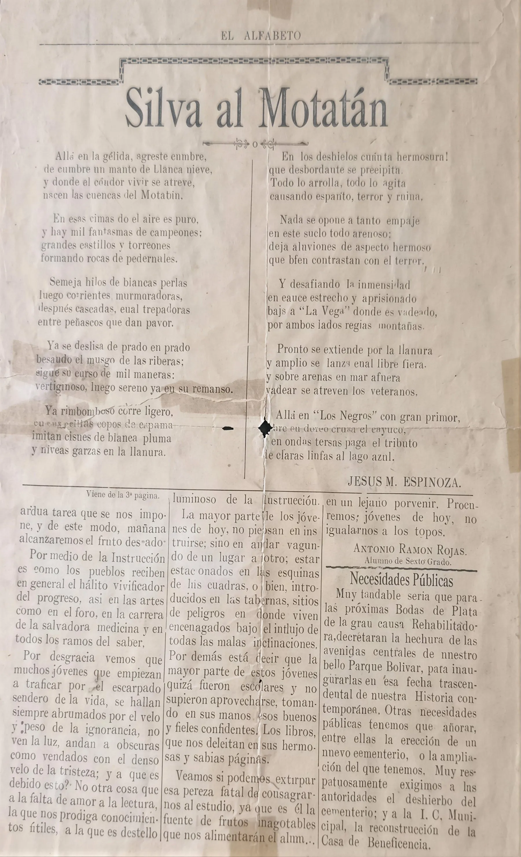 Página con la «Silva al Motatán» y la sección «Necesidades Públicas».