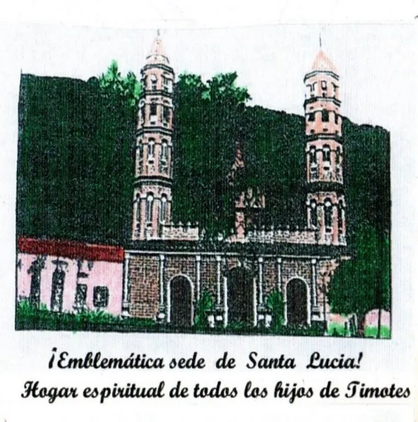Dibujo de la basílica de Santa Lucía con DOS torres, con la leyenda «¡Emblemática sede de Santa Lucía! Hogar espiritual de todos los hijos de Timotes»: la segunda torre que Villarreal reclama para completar la fachada.