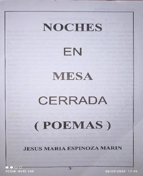 Portadilla de «Noches en Mesa Cerrada (Poemas)», de Jesús María Espinoza Marín.