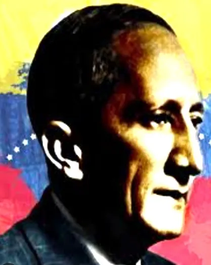 Retrato estilizado de un hombre de perfil sobre el fondo de la bandera nacional.