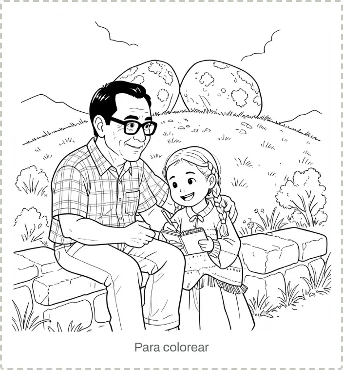 Cada historieta trae un dibujo para colorear y un cuadernillo en PDF para imprimir.