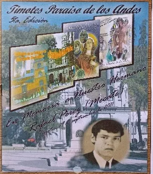 Tapa de la sexta edición de la revista «Timotes Paraíso de Los Andes», dedicada a la memoria de Rafael Ángel «Mecate» Pérez Montoya, con su retrato al pie.