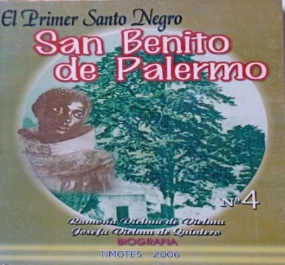 Tapa de «El Primer Santo Negro: San Benito de Palermo», cuarto título del Fondo Editorial Municipal, Timotes 2006.