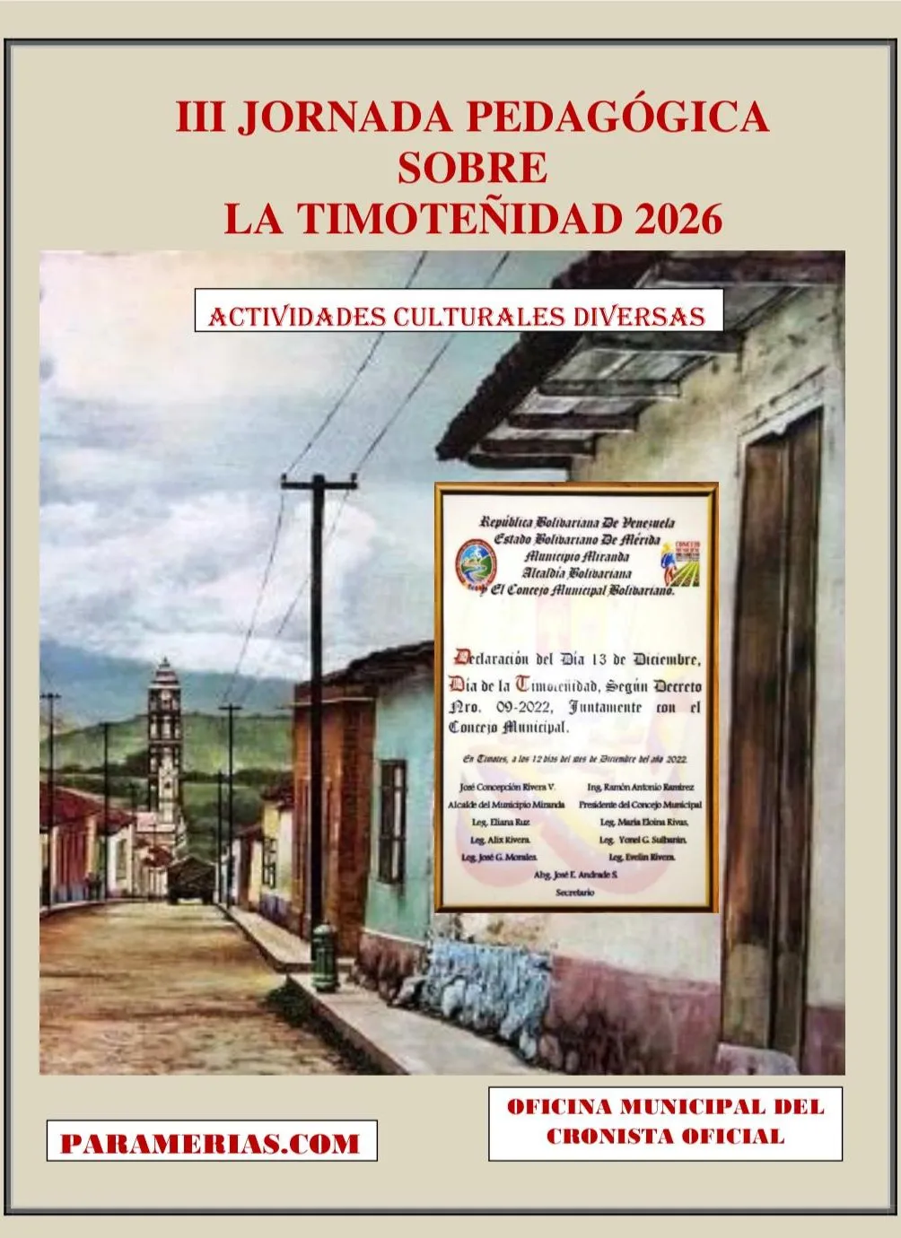 Afiche de la III Jornada Pedagógica sobre la Timoteñidad 2026, con la declaración del 13 de diciembre como Día de la Timoteñidad (Decreto 09-2022).
